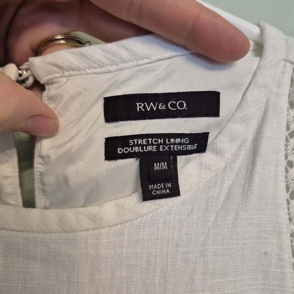 RW&CO Women's White Preppy Linen Blend Shift Mini Dress Size Medium - Picture 5 of 7